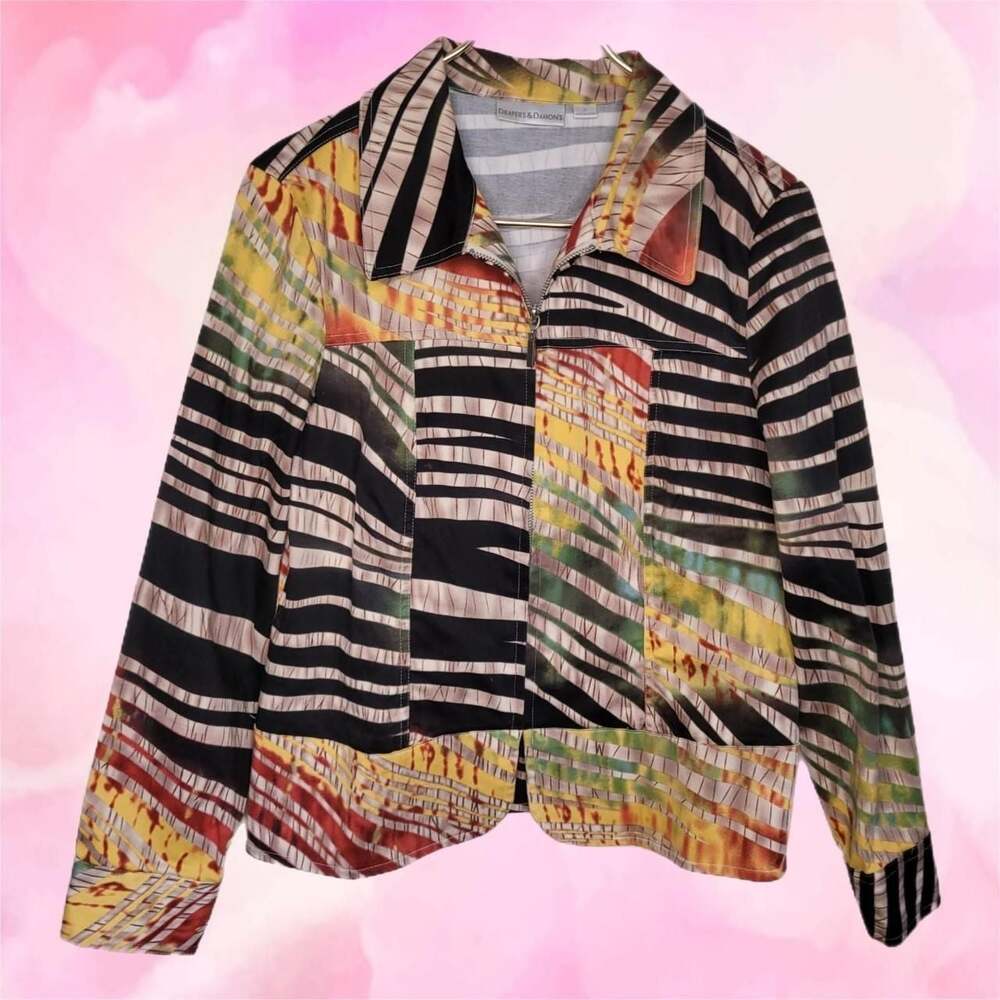 Draper's & Damon's Y2K Lightweight Multicolor Animal Print Zip Jacket